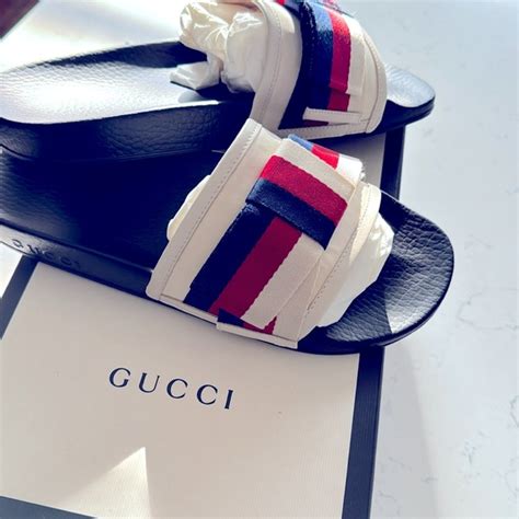 gucci web bow satin slide|More.